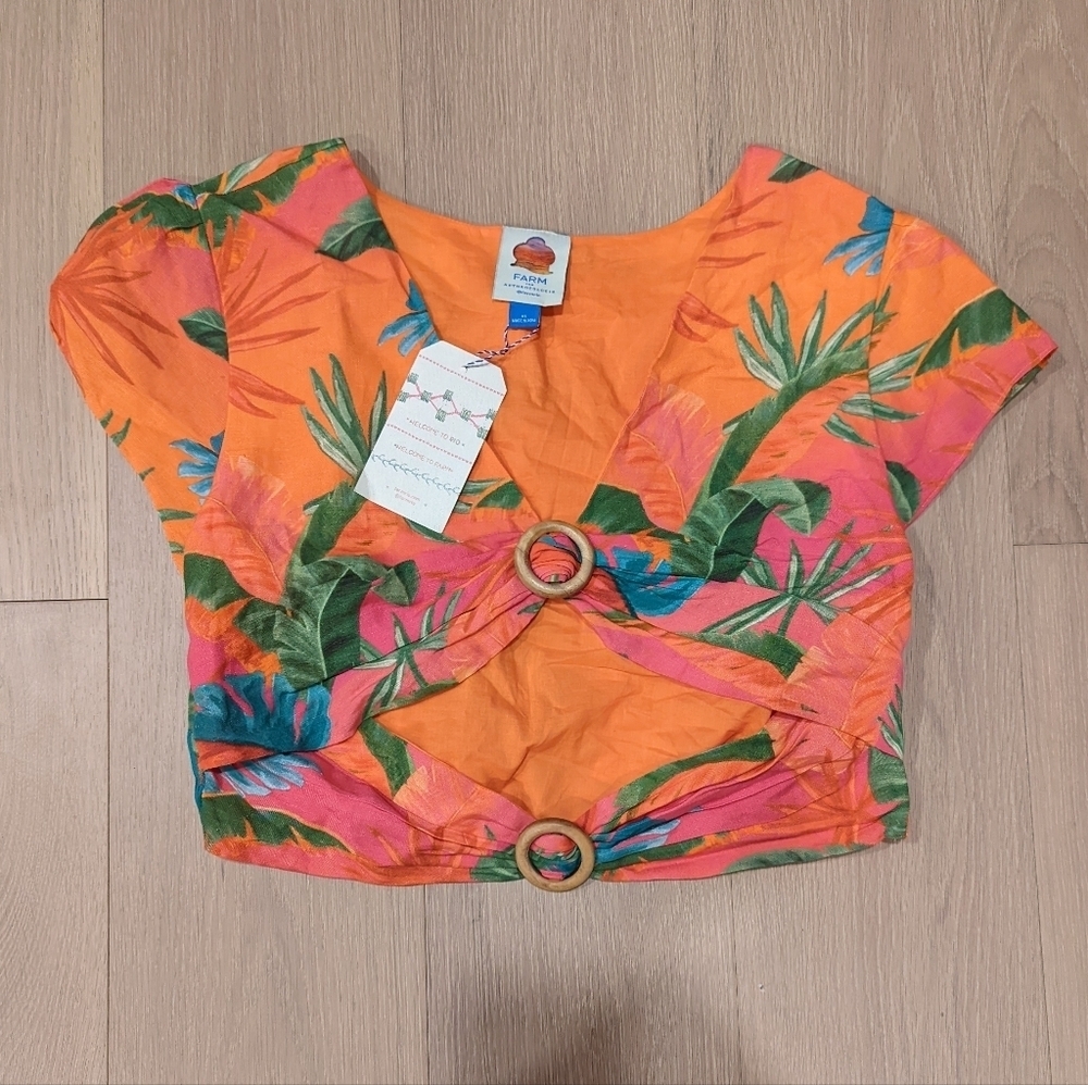 Orange Tropical Crop Top with Ring Detail
